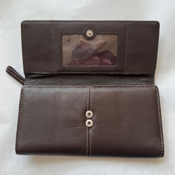 Kenneth Cole Reaction Wallet Tri Fold Brown 14 Card Slots DL Bills Zip Coin Comp - Picture 2 of 6